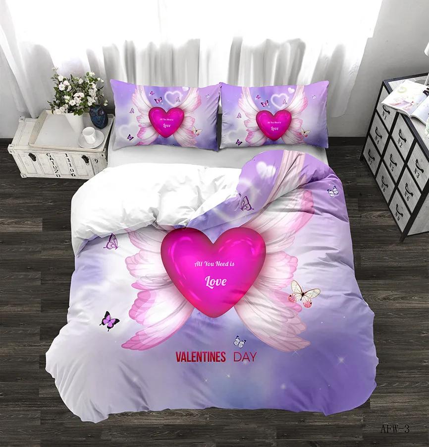 Valentine's Day Love Heart Pattern Duvet Cover Set 3D Print Comforter Bedding Sets Queen Twin Size Luxury Valentine's Day Gifts
