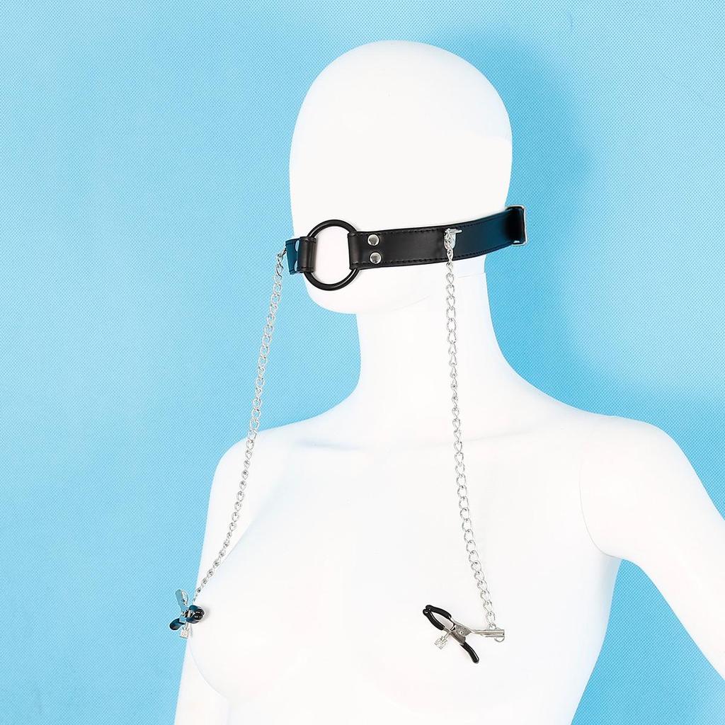Erotisches Mundstück & Brustwarzenklemmen Set - BDSM Fessel & Brustmassagegerät