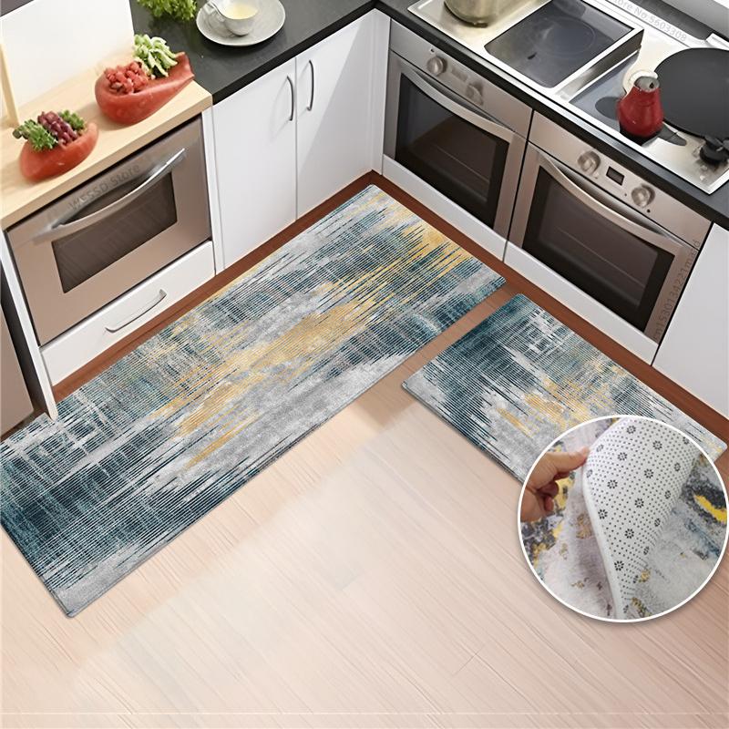 Modern Abstract Print Kitchen Mats For Floor Velvet Soft Sponge Mats Non-slip Absorbent Bathroom Rug