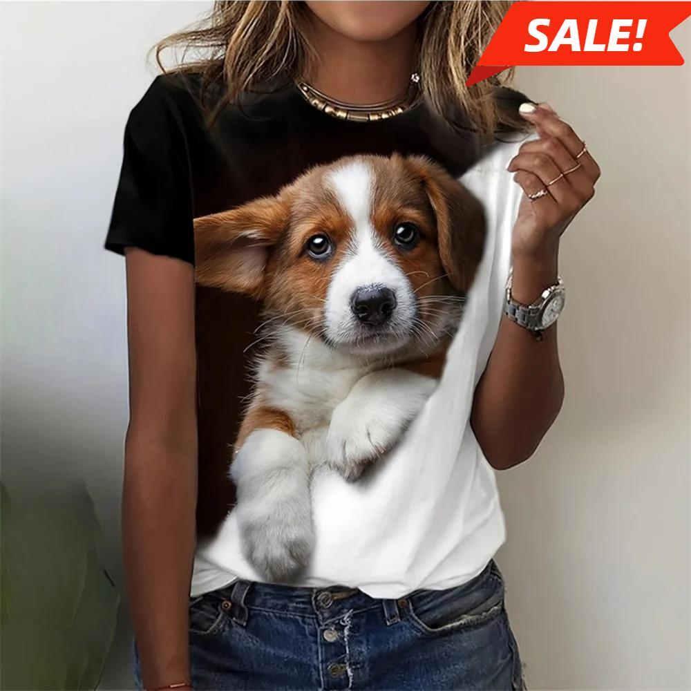 T-shirt For Women Funny 3d Printed Kawaii Cat Dog Animal Graphic Tees Summer Casual O-neck Tops Short Sleeve Loose T-shirts