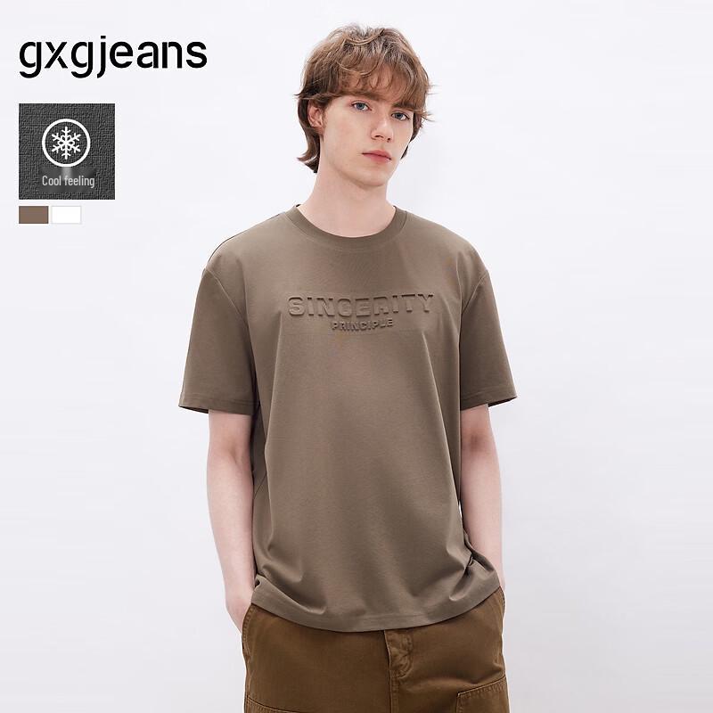 GXGJEANS Men s Embossed Letter Loose Fit T-Shirt L