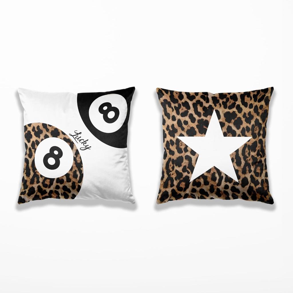 Preppy Star Lucky 8 Ball Cheetah Leopard Print Room Decor Pillow Cover 18x18 Set of 2,Leopard Gifts for Women,Cheetah Print Gifts,Coquette Pillow