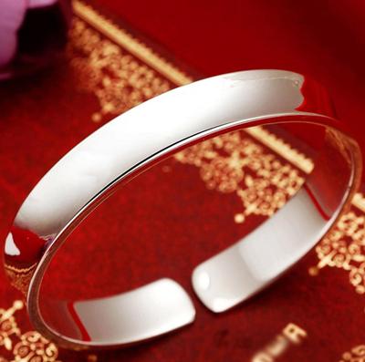 New Cross-Border Retro Silver-Plated Smooth Concave Open Bracelet Jewelry