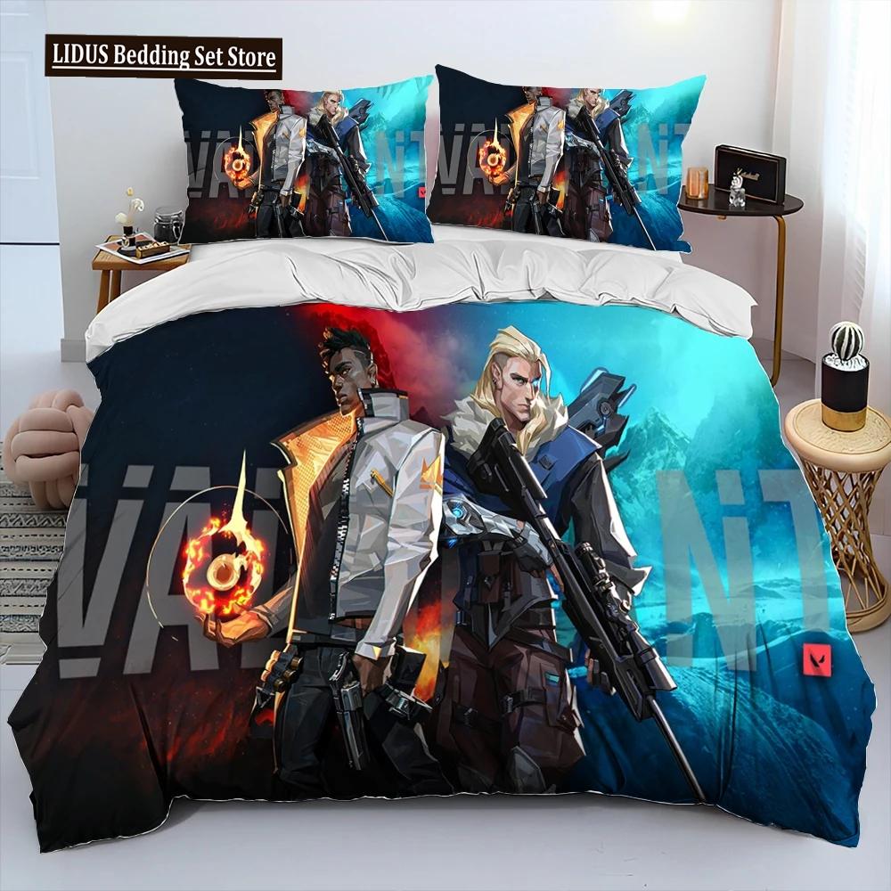 3D VALORANT Game Gamer Cartoon Comforter Bedding Set,Duvet Cover Bed Set Quilt Cover Pillowcase,king Queen Size Bedding Set Boys