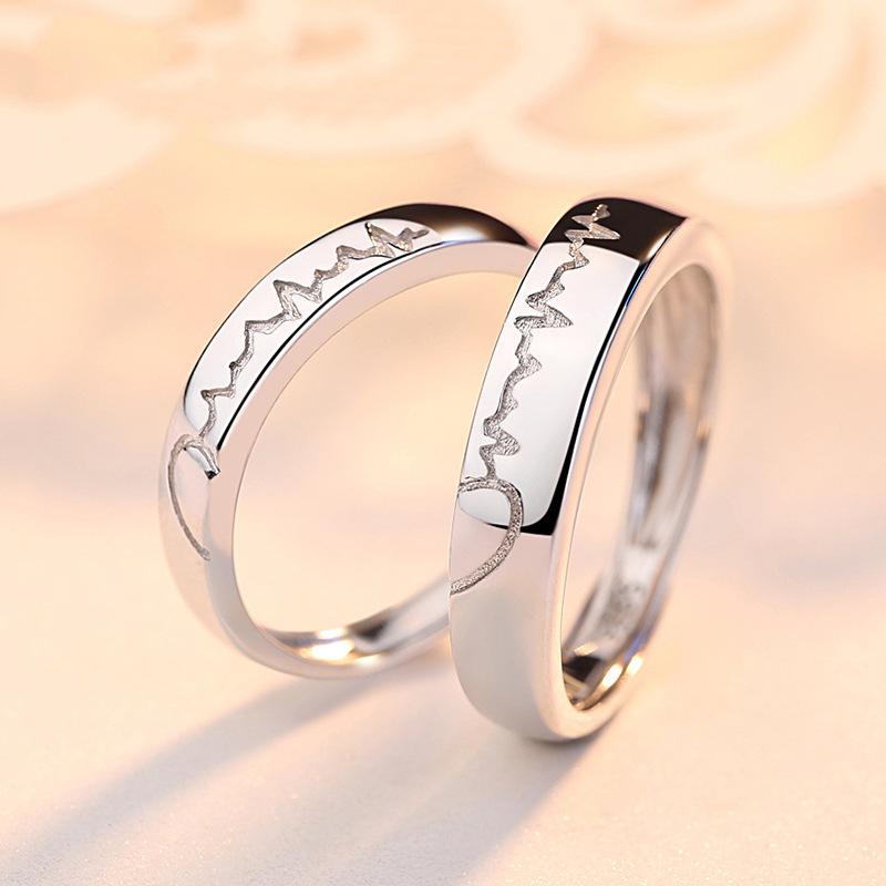 Romantic Love Heart Electrocardiogram Couple Open Rings For Women Men Love You Forever Promise Wedding Ring Charm Jewelry Gifts