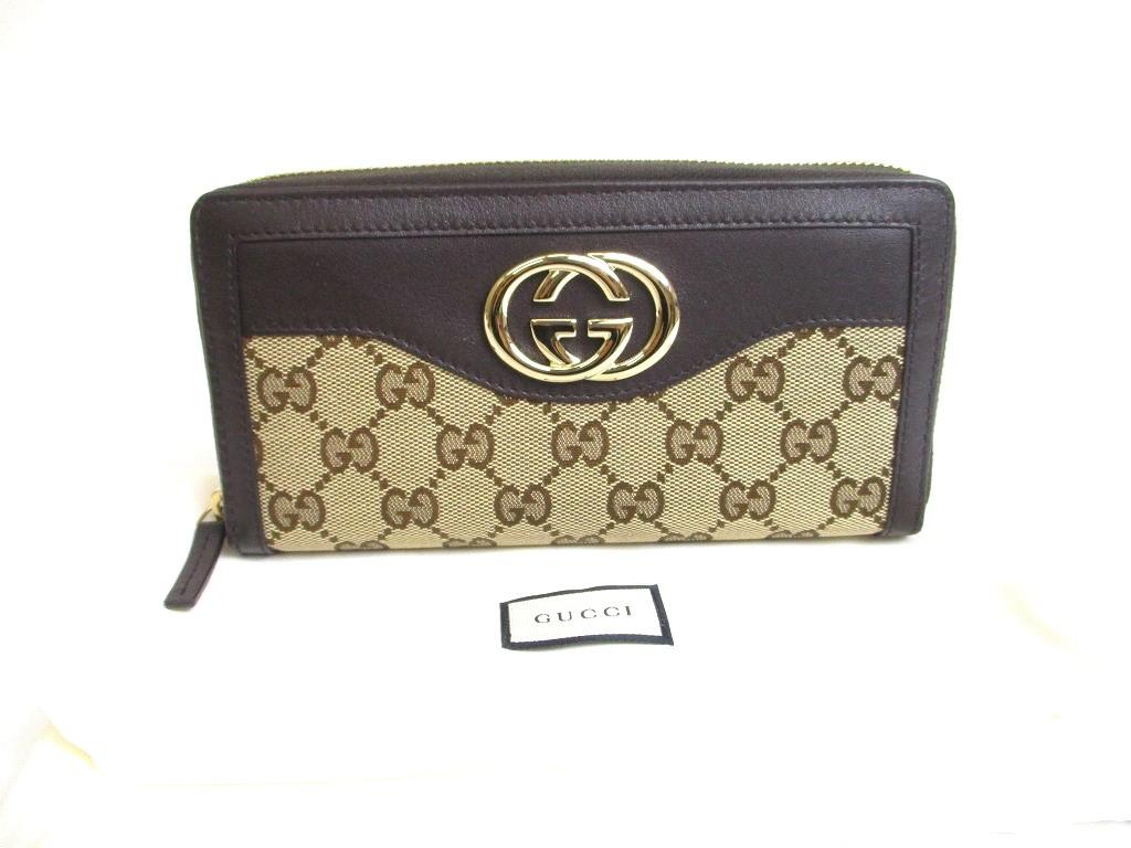 

Authentic GUCCI GG Brown Canvas and Leather Round Zip Long Wallet #a554 Refurbished