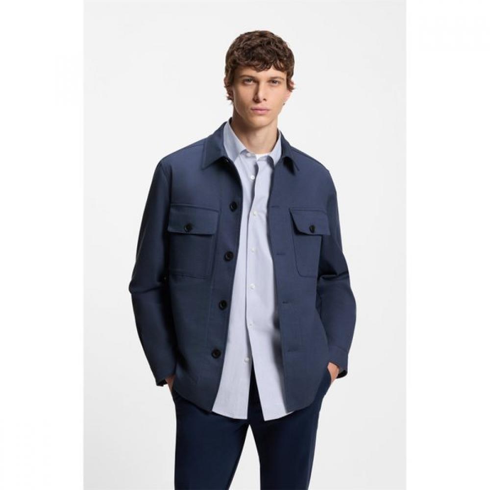 

Boss Relaxed Fit Stretch Cotton Twill Overshirt Open Blue 52