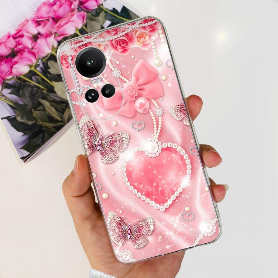 For Oppo Reno 10 Pro 5G Case Reno 10 Phone Case Fashion Flower Cartoon Clear Silicone Shockproof Cover For Reno10 Pro Plus Coque