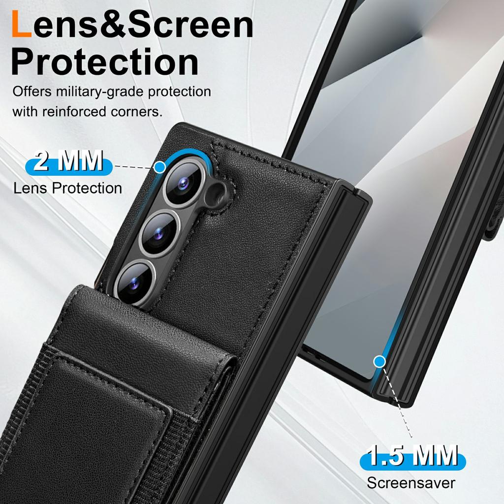 For Samsung Galaxy Z Fold5 5G Case Card Bag Kickstand Leather+PC Phone Cover with HD Screen Protector
