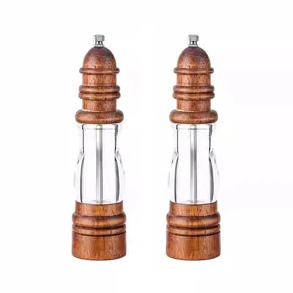 1/2Pcs Manual Pepper Salt Mill, Solid Wood + Acrylic Spice Grinder Shaker with Ceramic Core - Kitchen Tools