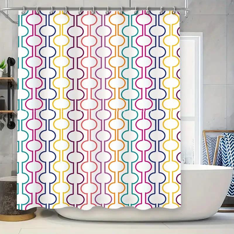 

Stylish Colorful Pattern Shower Curtain For Bathroom Decor Waterproof Fabric With Eye Hooks Loop Design W60H190(CM)-1 Pcs