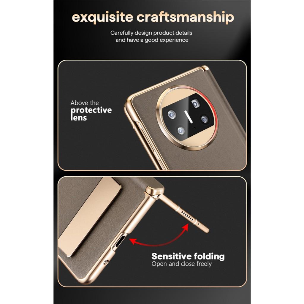 High-end Leather Metal Bracket Case For Huawei Mate X3 Auto-Rebound Spring Hinge Protection Shockproof Folding Cover