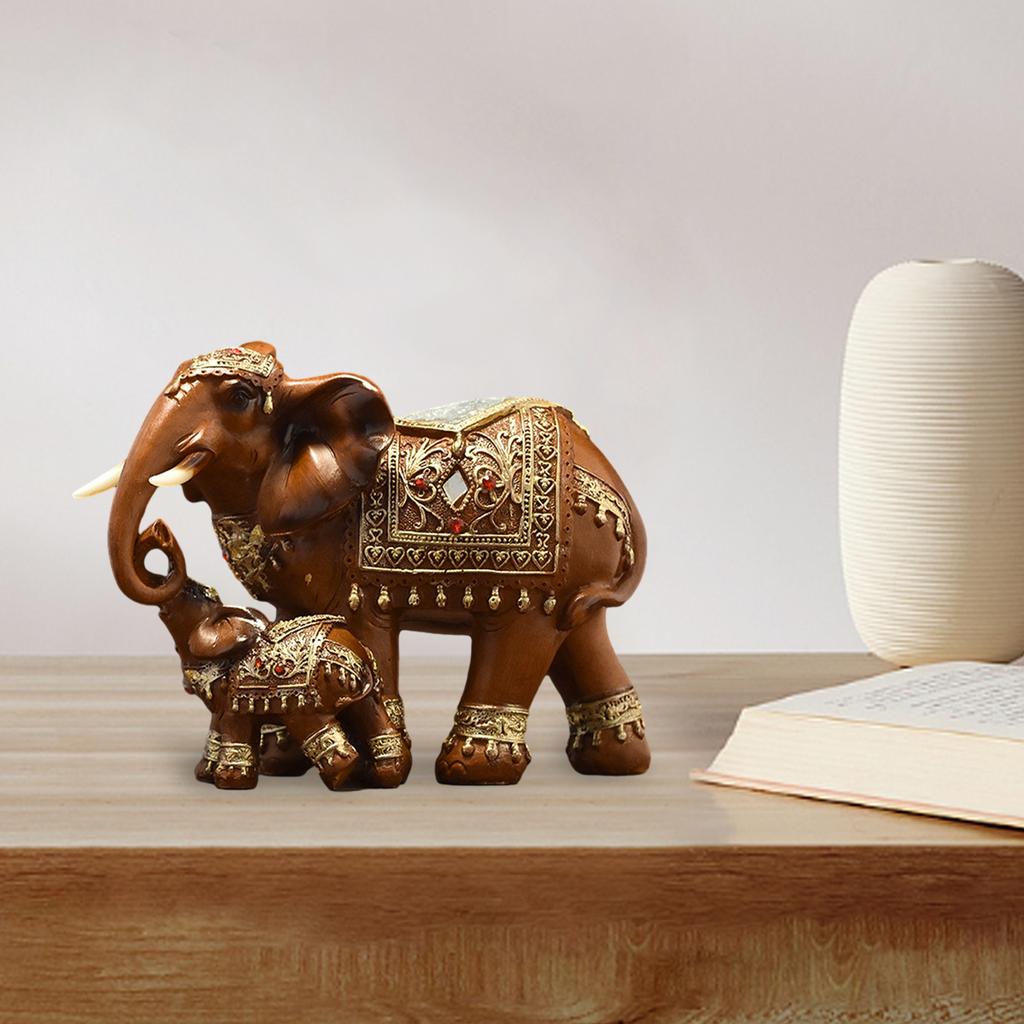 Elephant Family Statues Standing Figurines Multifunctional Tabletop Decoration Fengshui Ornament for Office Desktop Cute