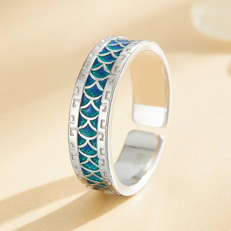 Adjustable Fish Scale Ring Women Unique Vintage Geometric Jewelry Gift Birthday Anniversary Adjustable Open Band