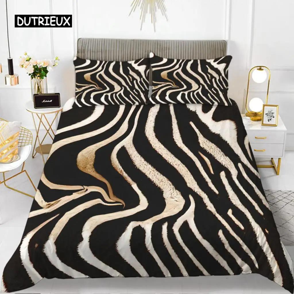 Zebra Print Duvet Cover Set King Polyester Red Black Stripes Bedding Set Wild Animal Zebra Wildlife Skin Quilt Cover for Girls