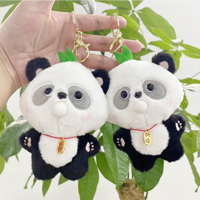 Soft Plush Lovely Panda Keychain Doll Cute Bubble Blowing Design Perfect For Gifts And Collectibles