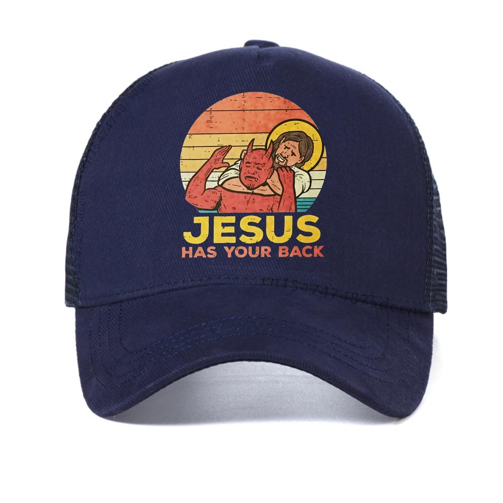 Jesus Has Your Back Jiu Jitsu Retro Christian baseball cap Women and MenVintage Graphic snapback hats outdoor mesh trucker hat