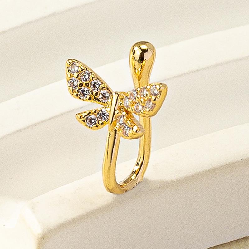 Butterfly Diamond U-Shaped Nose Clip - European & American Style, No Piercing Needed