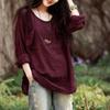 Camicetta da Donna Oversize in Cotone e Lino a Manica Lunga con Vestibilità Casual e Tasche Frontali