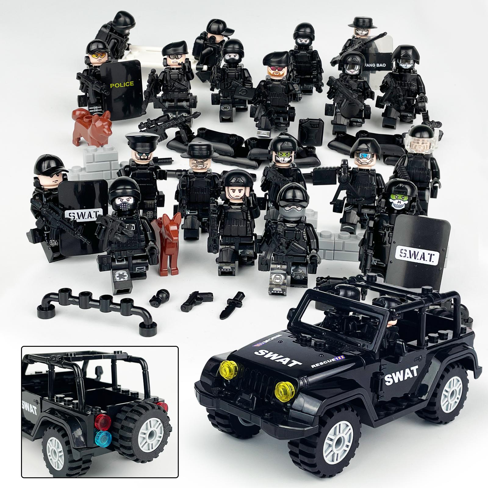 L-3 Black Jeep, маленький строительный блок в виде гранул, набор оружия, кукла SWAT, детская игрушка-строительный блок