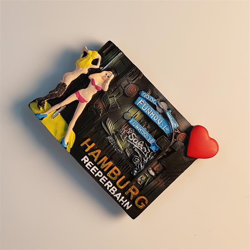 Germany hamburg Reeperbahn 3D Stereoscopic Tourism souvenirs Resin painting Decoration home Refrigerator magnets