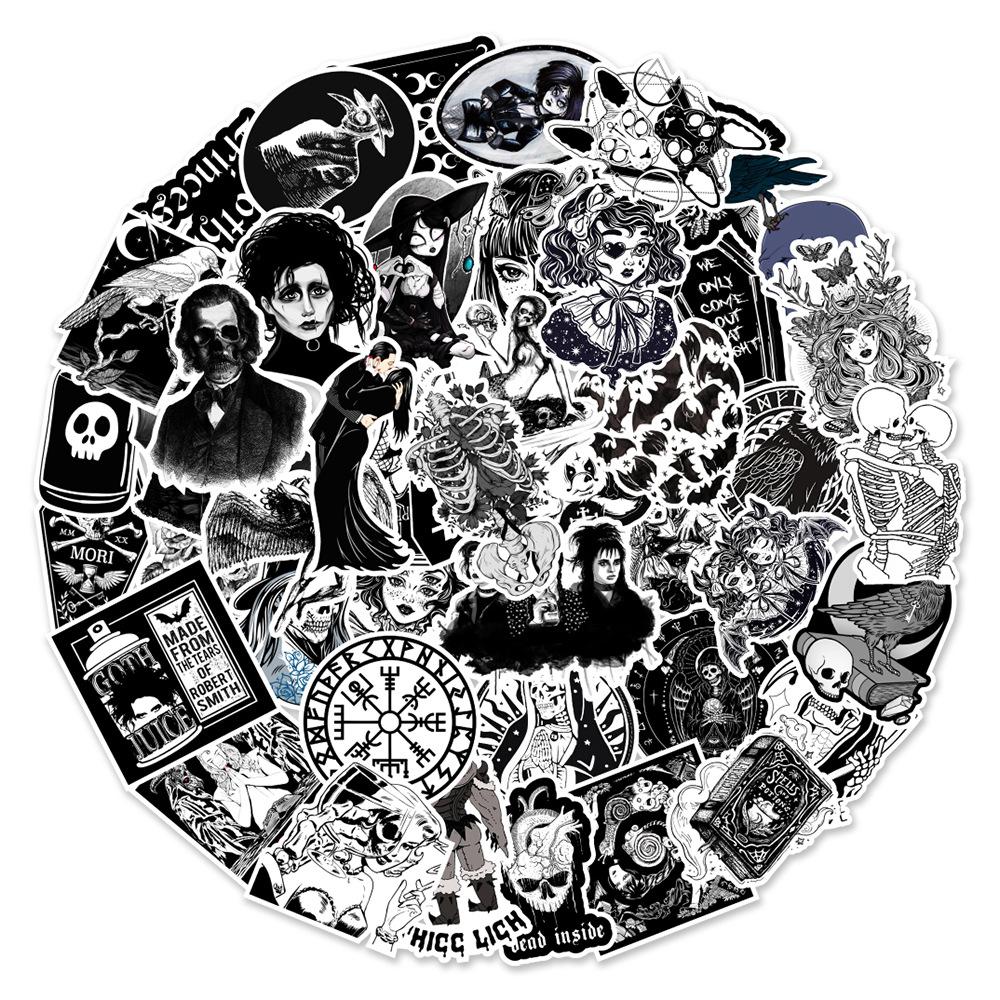 50 Black and White Gothic Style Graffiti Stickers Car Mobile Phone Skateboard Refrigerator Decoration Stickers