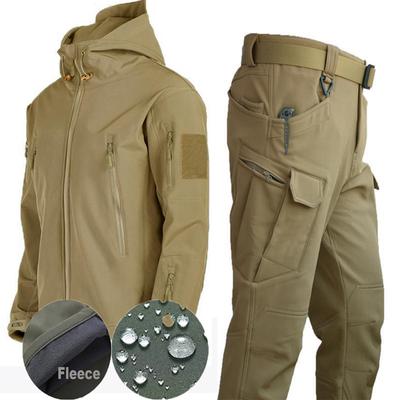 Invierno otoño táctico elástico hombres chaquetas de lana traje impermeable pesca cálido senderismo Camping chándales conjunto capucha abrigo térmico