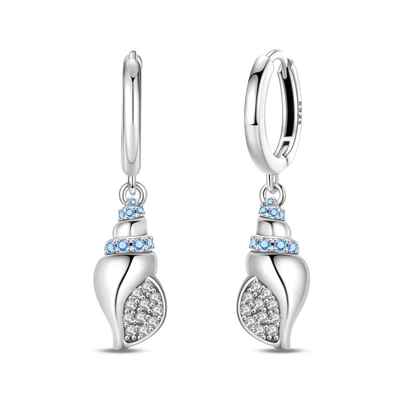 

Original Earrings 925 Silver Ocean Theme Shell Turtle Hoop Earrings Ear Studs Green Zircon Making Jewelry for Women Girl Party