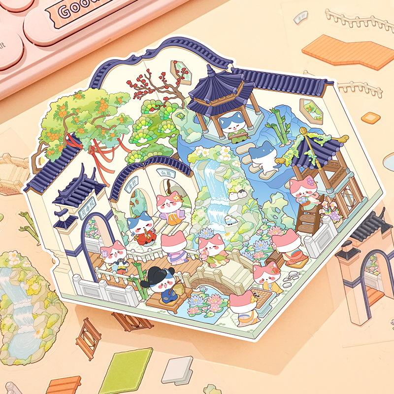 Cartoon Food Street Landscape Sticker Cabin Scene DIY Toy Game Sticker Festival Birthday Gift for Kids Girls and Children