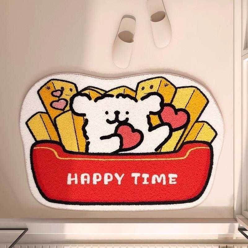 Cartoon Lines Puppy Imitation Cashmere Floor Mat Bathroom Absorbent Non-slip Mat Toilet Door Foot Mat Toilet Carpet