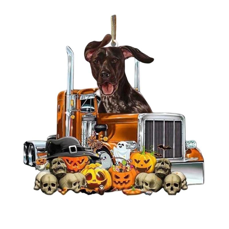 

Pumpkin Dog Cat Flat Acrylic Car Hanging Pendant Halloween Tree Decorations Home Style J