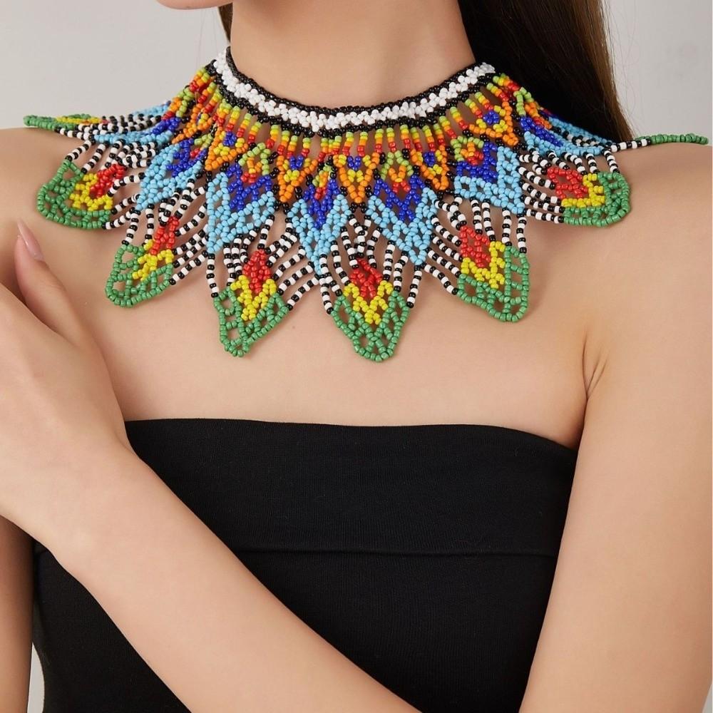 Ethnic Style Multilayer Beaded Choker Multicolor Mesh Bib Collar  Women Jewelry
