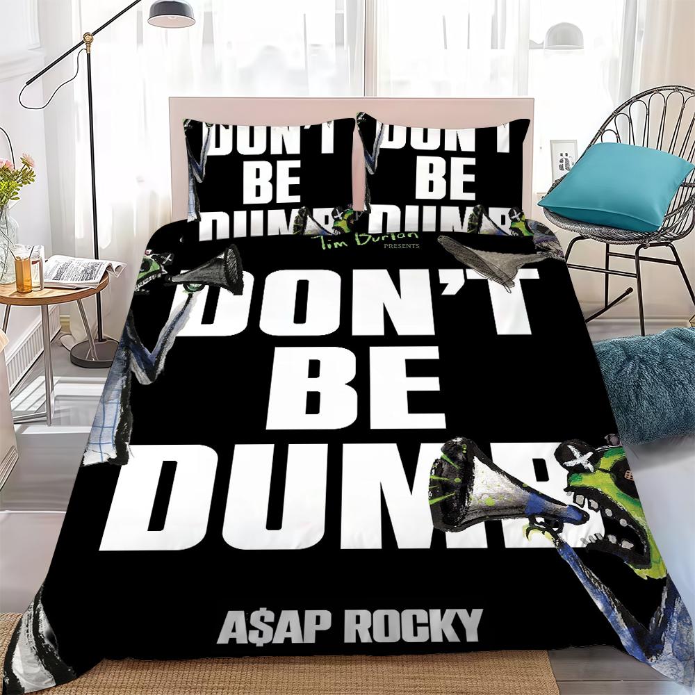 Asaps-Es R-Rockys-Es Dont Be Dumb Duvet Cover Set Home Style Bedding Soft Laundry Cotton Bed 3 Piece Set Student Dormitory Gift