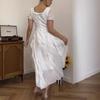 European & American Sexy Women's Square Neck Bubble Sleeve Ruffle Dress