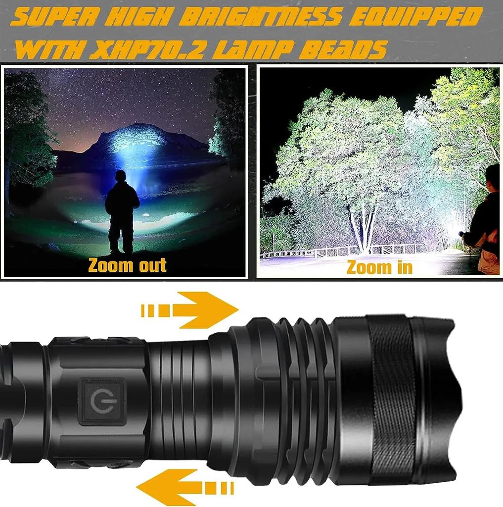 Most Powerful XHP50 LED Flashlight 18650 Rechargeable USB Torch Light Flashlights High Power Long-cut Range Tactical Lantern