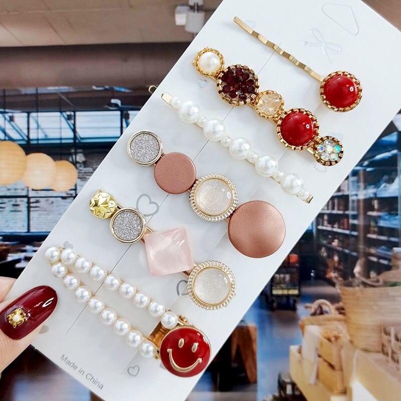 

8 шт./компл., набор акриловых заколок для волос с жемчугом и кристаллами для женщин, заколки с геометрическим рисунком в стиле ретро, ​​аксессуары для волос для девочек, модные украшения