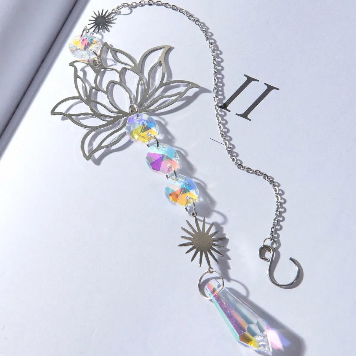 

Crystal Lotus Sun Catcher Moon Window Prism Light Catcher Rainbow Maker Garden Home Decor Gift