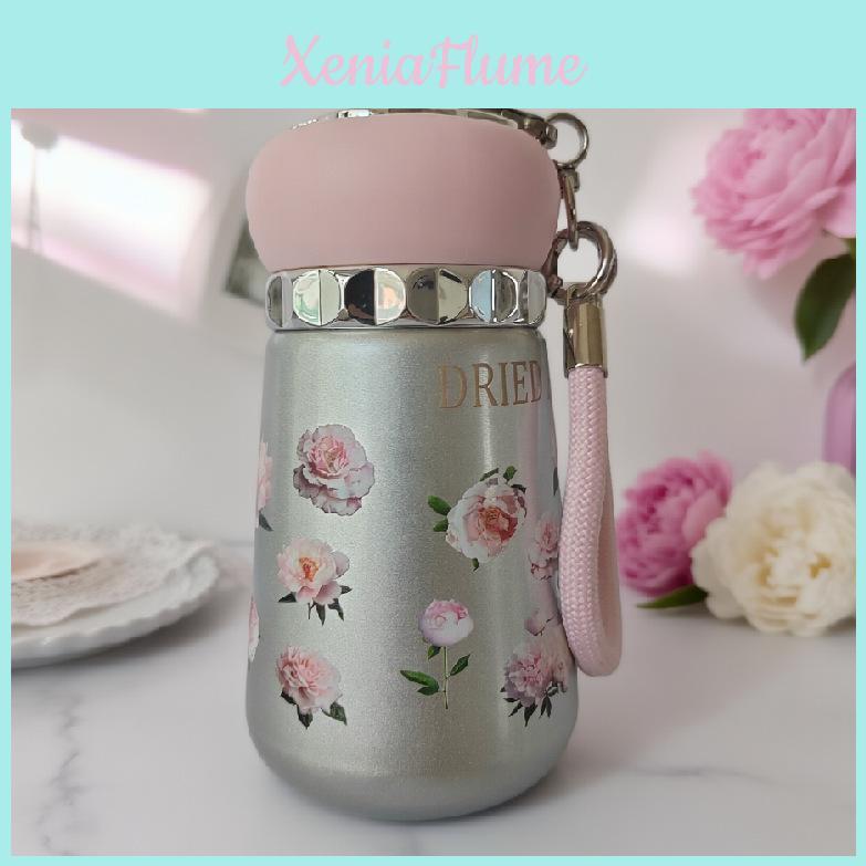 Titanium Inner Lidded Travel Mug With Floral Print Design For Office And Outdoor Use