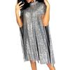 Spring 2025 European & American Stand Collar Sequin Dress - Loose Fit Women's Wear