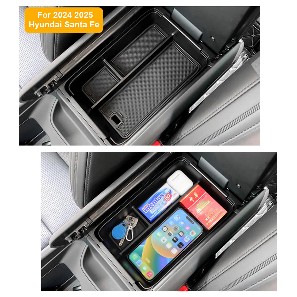 For 2025 2025 Hyundai Santa Fe Center Console Organizer Armrest Storage Lower Console Organizer Storage Tray Drink Holders