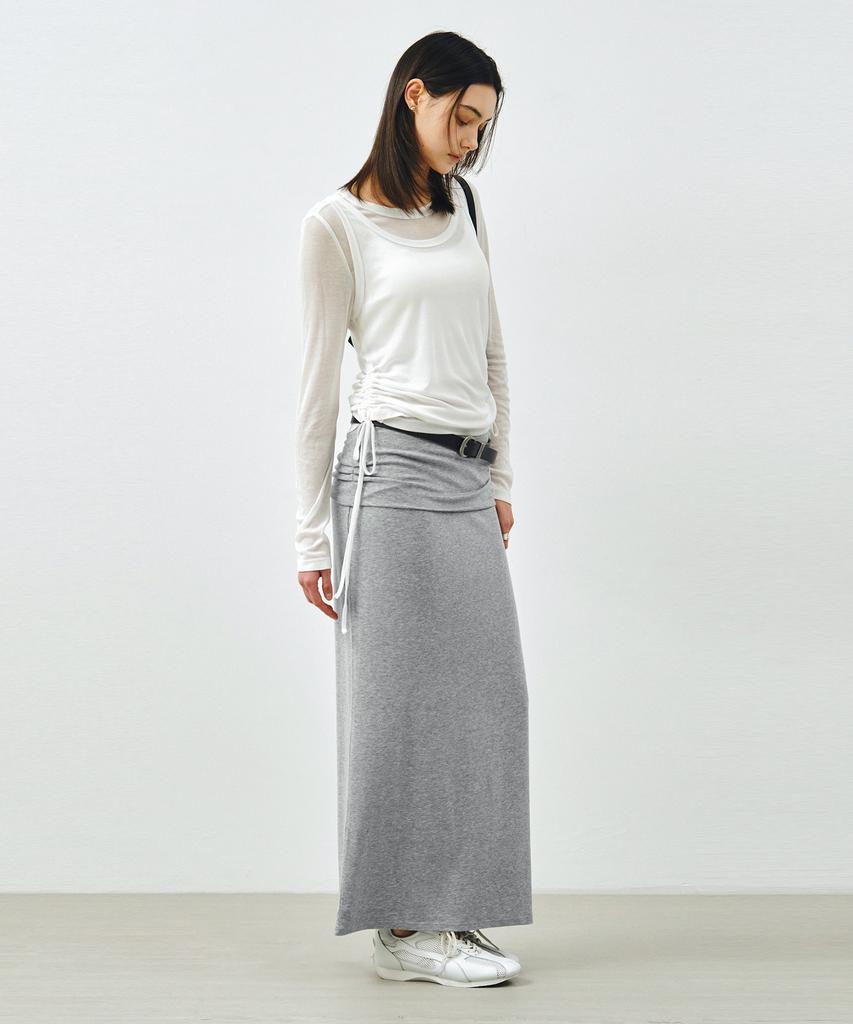 MONGDOL Foldable Banding Long Skirt Gray Mdsk034Gray