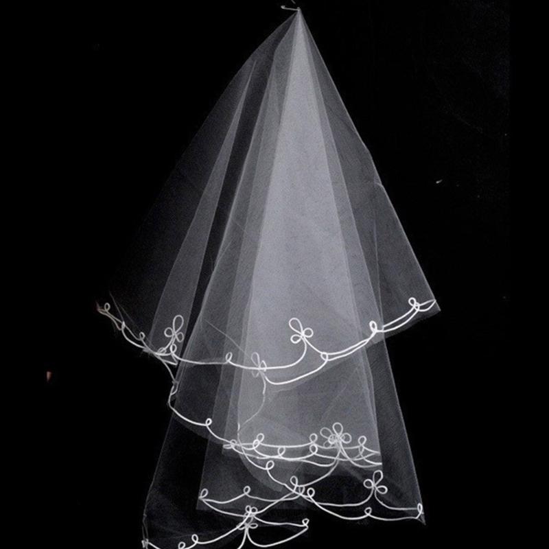 Bridal Layered Veil Headpieces with Bowknot/Floral Trim Wedding Veil Long Tulle Halloween Bridal Wedding Party Veil