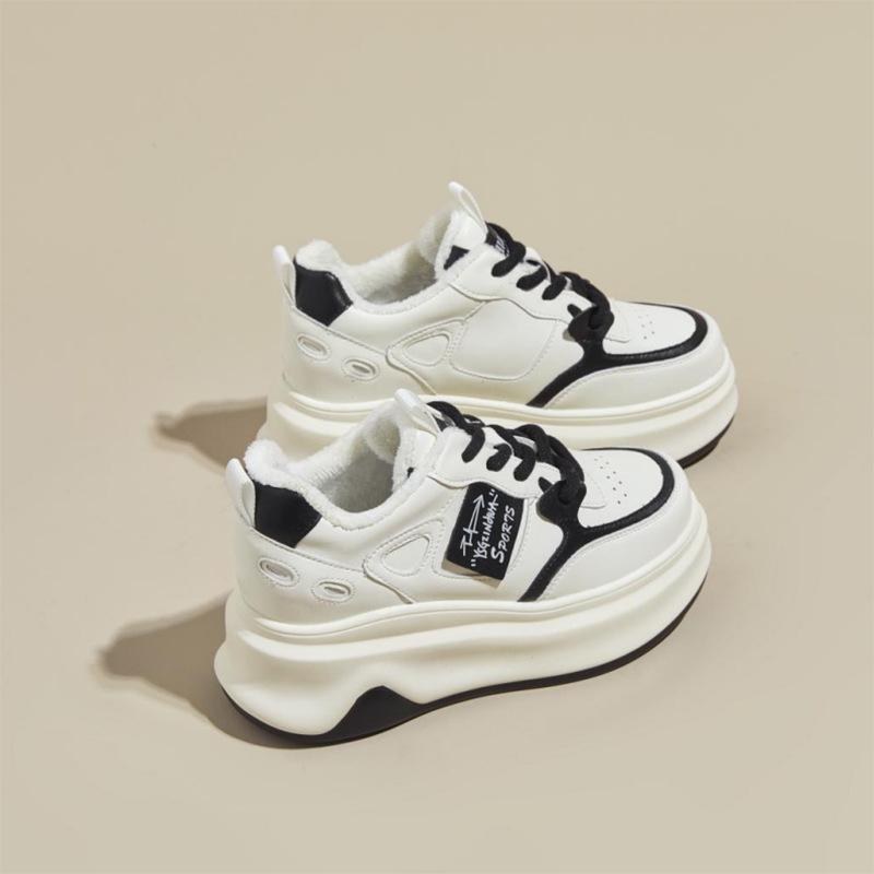 Platform women's shoes spring new fashion sports casual dad shoes women's versatile height increase leather white shoes