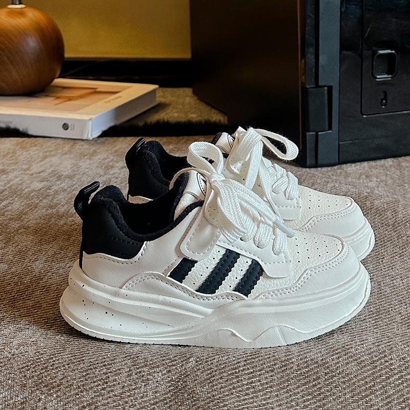 2025 Kids' Plus Velvet Non-Slip White Sports Shoes for Boys and Girls