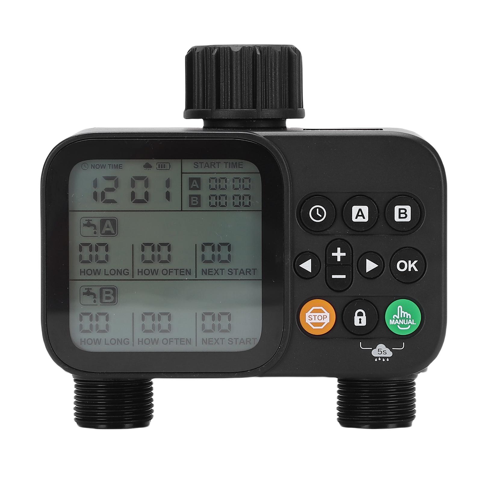 

Sprinkler Timer 2 Outlet Programmable Water Timer Automatic Irrigation Controller System with Rain Delay LCD Display