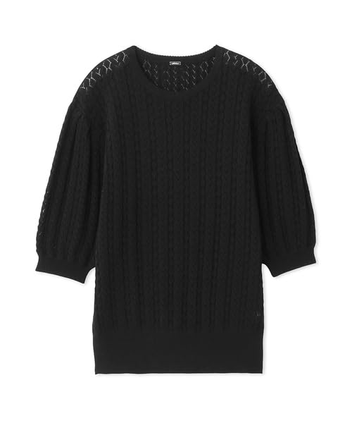 Mira Owen Puff Sleeve Crochet Knit Black Top, 09WNT242941, Women's,