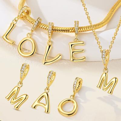 Charms Originali Lettere Alfabeto A-Z Perline Rame 26 Lettere Ciondolo Adatti Bracciale Braccialetto Collana Donna Gioielli Fai da Te Regalo