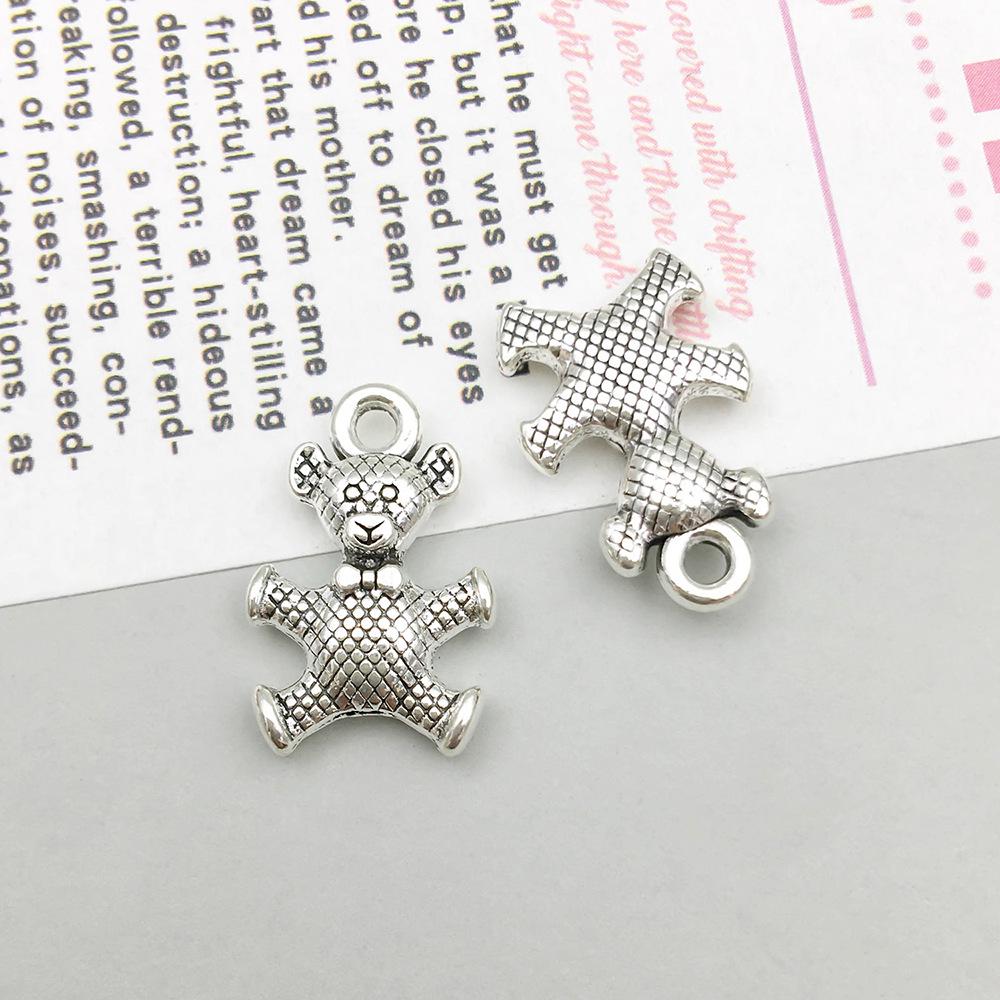 Charm pandantiv ursuleț de pluș din argint antic pentru bijuterii DIY