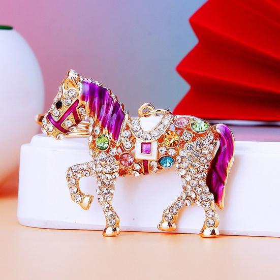 Keychain 2026 Year of Horse Key Chain Shiny Rhinestone Horse Animal Design Keychain Bag Charm Accessory