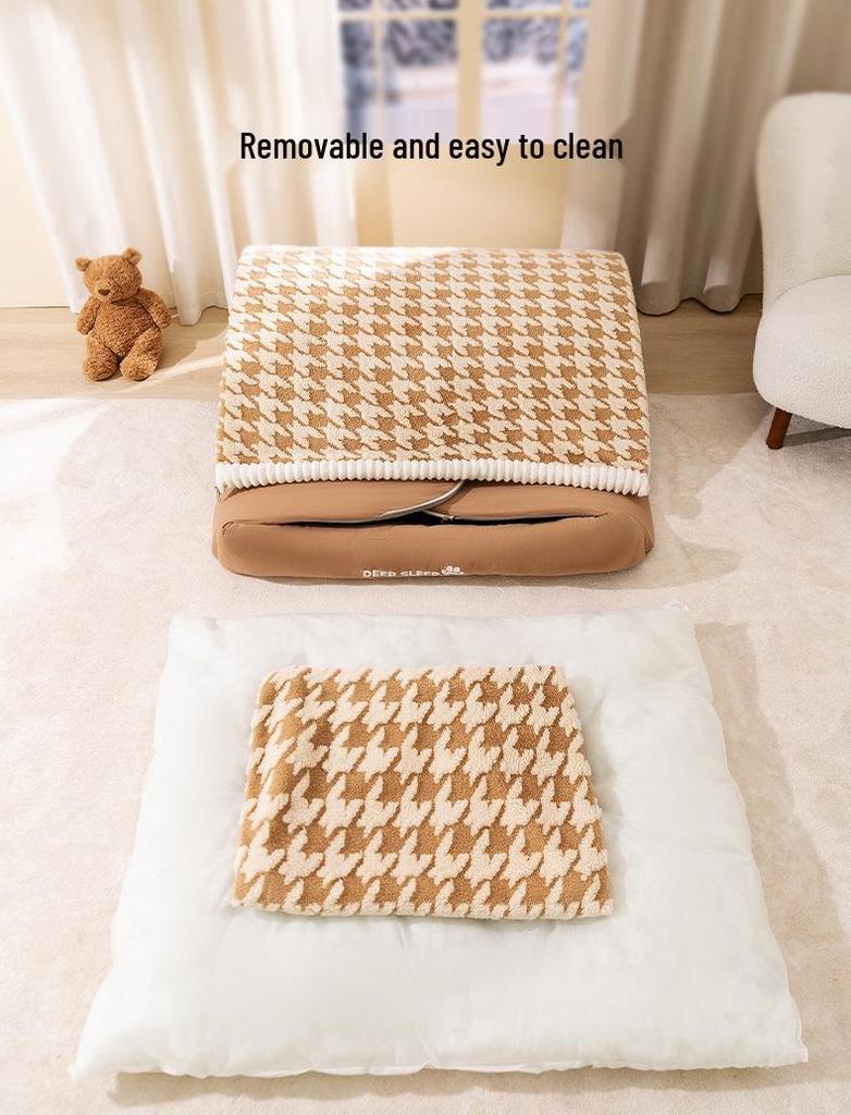 Houndstooth Dog Bed for Large Dogs & Cats - Autumn/Winter Deep Sleep Bed